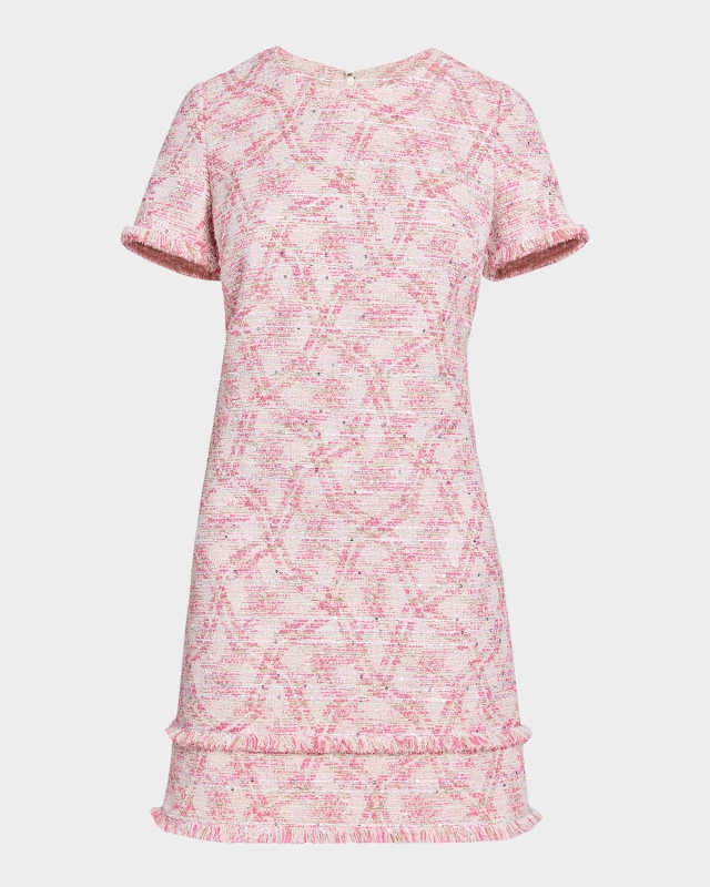 Fringe-Trim Sequin Tweed Dress